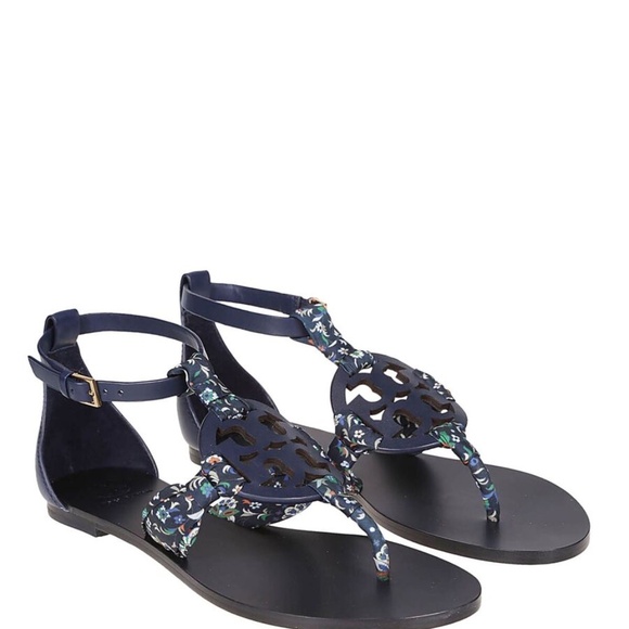 NIB TORY BURCH MILLER SCARF SANDAL, PRINTED SATIN navy - Picture 2 of 6